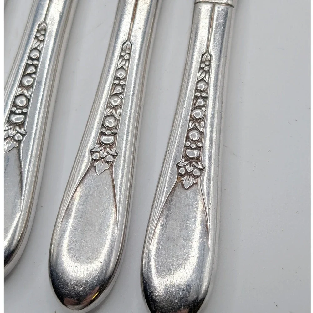 Vtg Wm Rogers Dinner Knives Silver Plate Priscilla Lady Ann Floral Set 4 9.25in